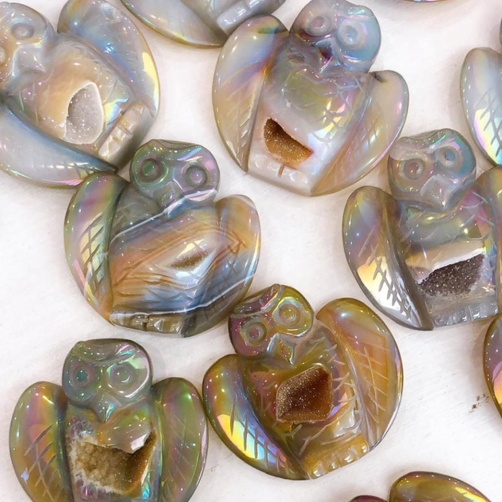 Druzy Aura  Agate Owl